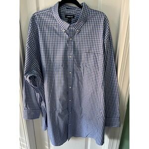 Lands End Dress Shirt Mens 20-35 Tall Supima Cotton‎ Pinpoint Button Up Check